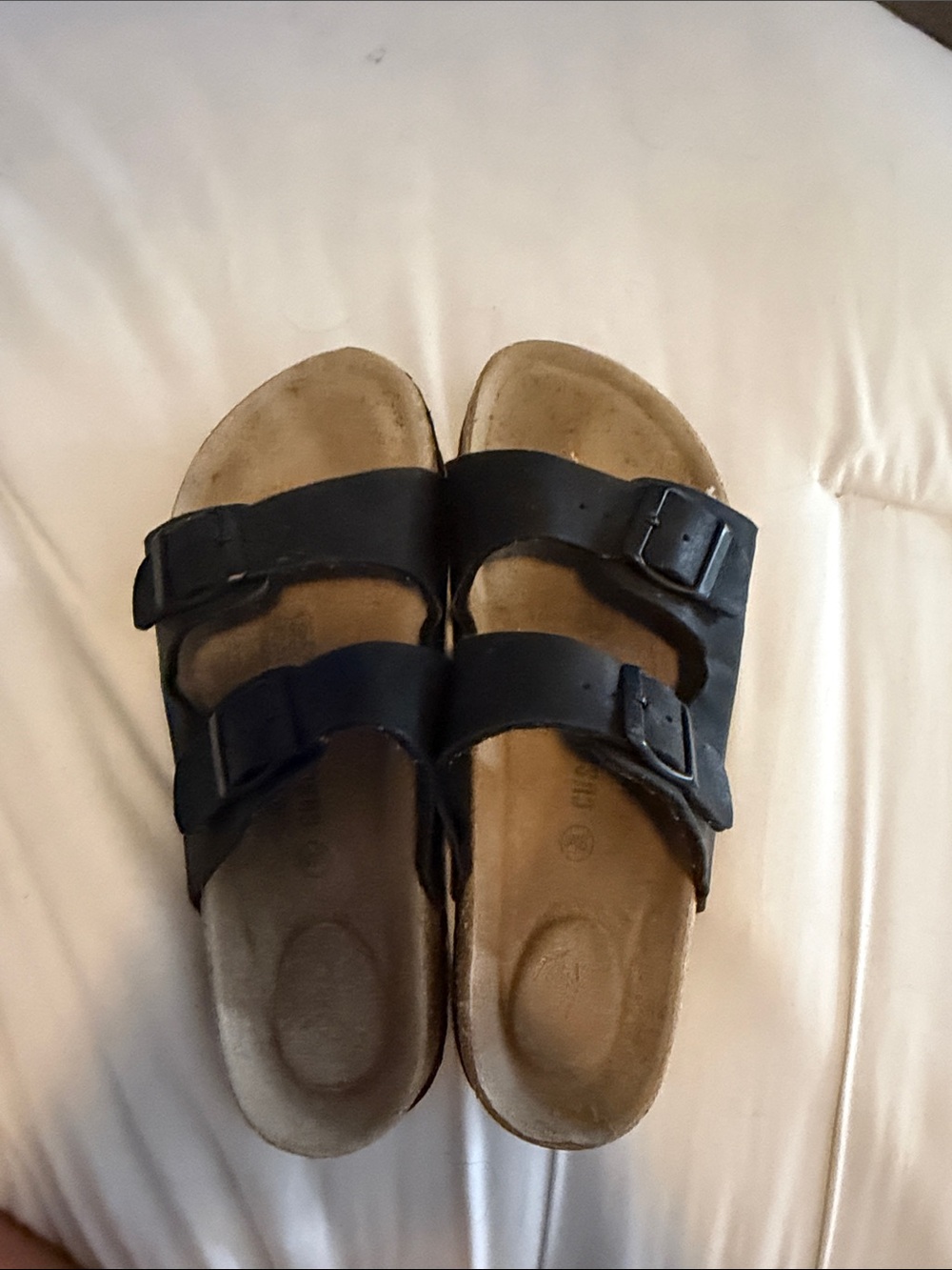 Women's Double-Buckle Black Slide Sandals